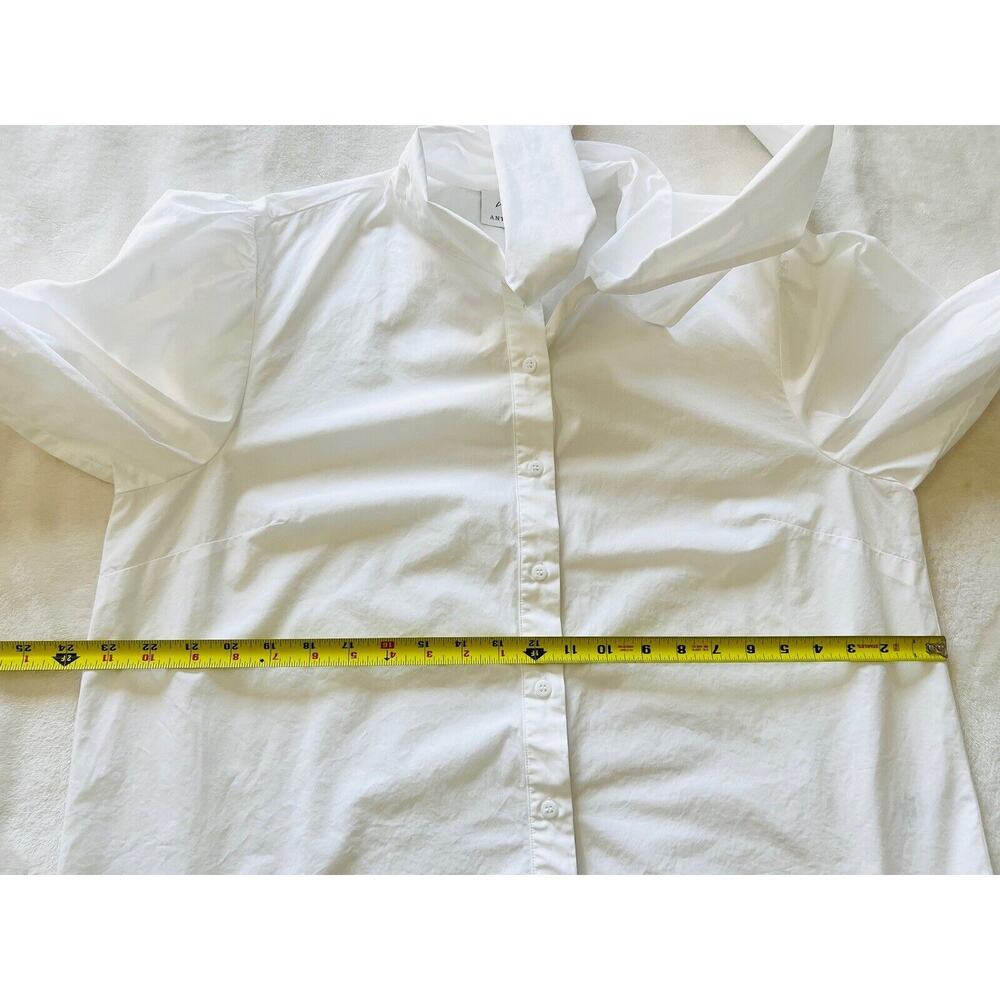 Anthropologie White Bow-Tie Puff Sleeve Blouse - Picture 15 of 16